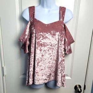 CARMELA Crushed Velvet Cold Shoulder Top